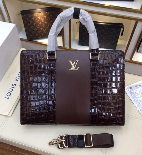 Túi xách nam Louis Vuitton siêu cấp hoạ tiết vân da cá sấu màu nâu TXLV04