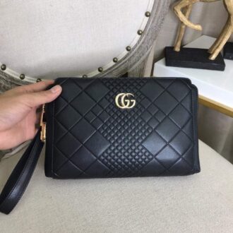 Ví nam cầm tay Gucci siêu cấp đen họa tiết logo