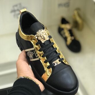 Giày nam Versace siêu cấp hoạ tiết logo vàng đen GLV14