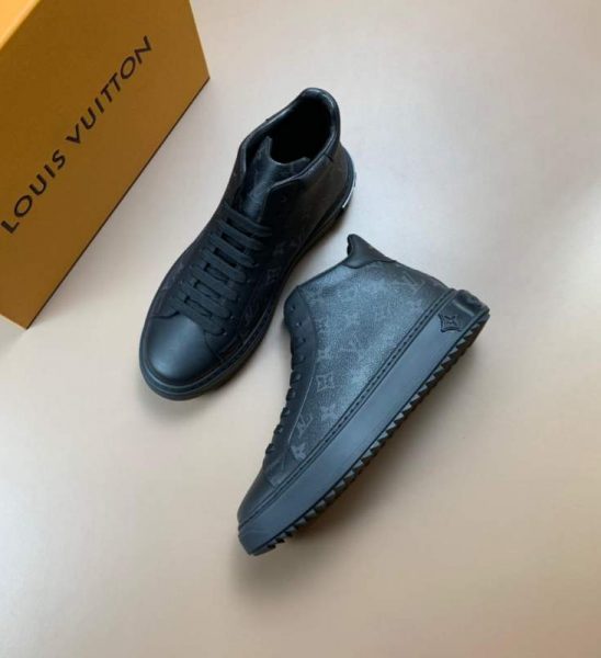 Giày nam Louis Vuitton siêu cấp cổ cao đen hoa tiết hoa