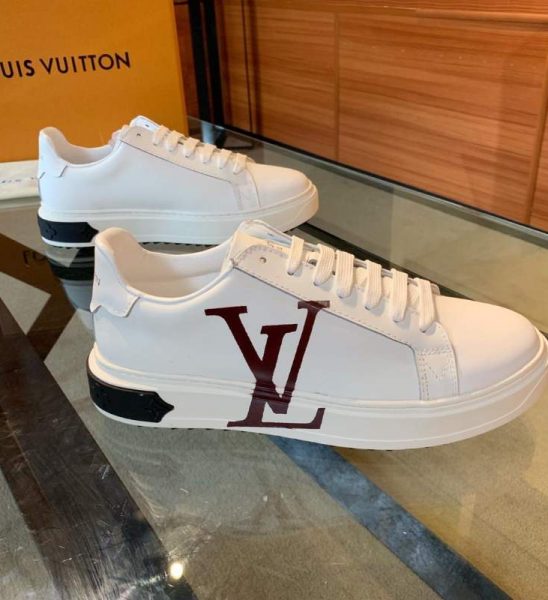Giày nam Louis Vuitton siêu cấp trắng họa tiết logo nâu