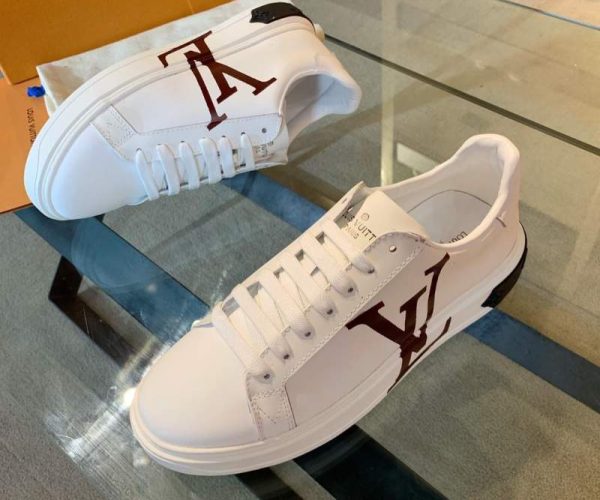 Giày nam Louis Vuitton siêu cấp trắng họa tiết logo nâu