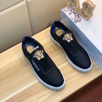 Giày nam Versace siêu cấp đen gót xanh họa tiết logo