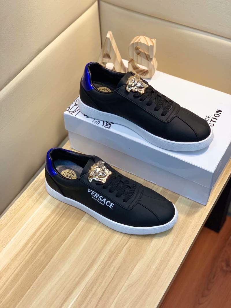 Giày nam Versace siêu cấp đen gót xanh họa tiết logo