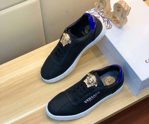 Giày nam Versace siêu cấp đen gót xanh họa tiết logo