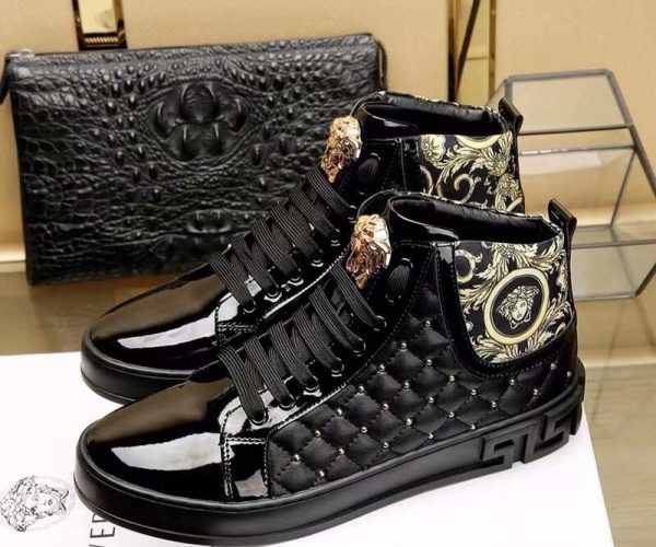 Giày nam Versace siêu cấp đen họa tiết đính đá