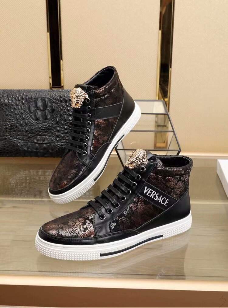 Giày nam Versace siêu cấp đen họa tiết hoa