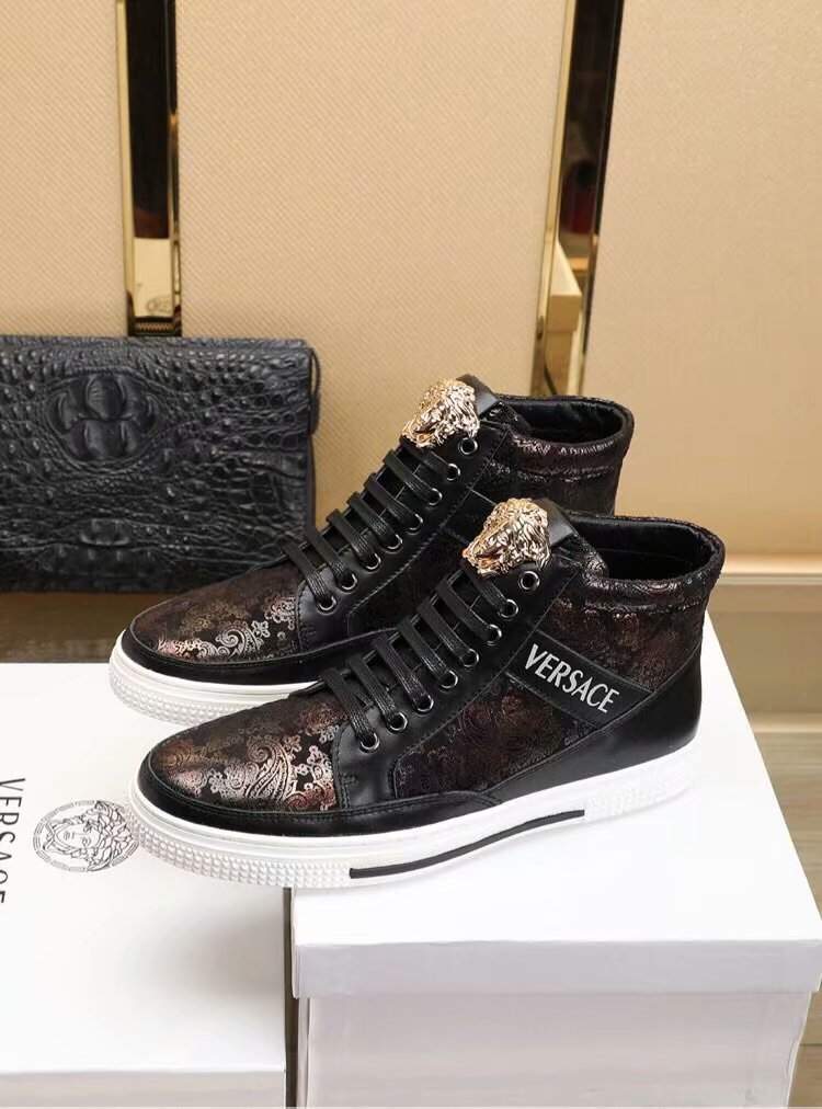 Giày nam Versace siêu cấp đen họa tiết hoa