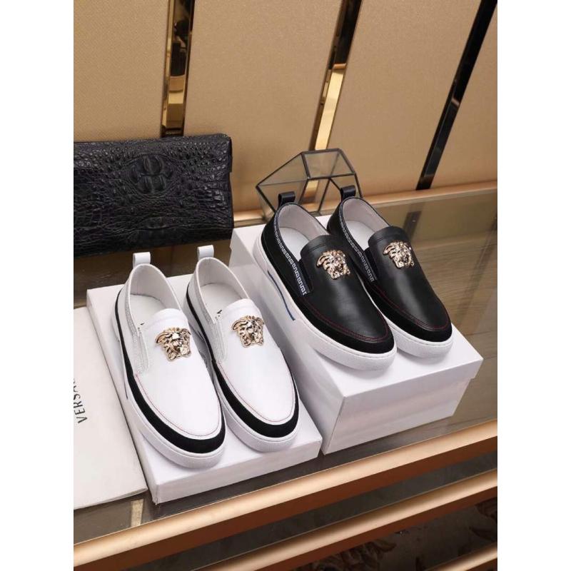 Giày nam Versace siêu cấp đen họa tiết logo