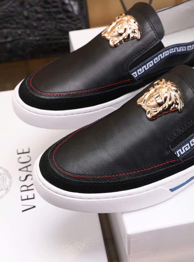 Giày nam Versace siêu cấp đen họa tiết logo