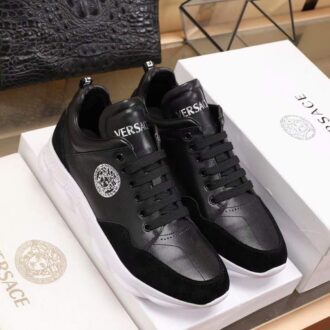 Giày nam Versace siêu cấp đen họa tiết mặt người