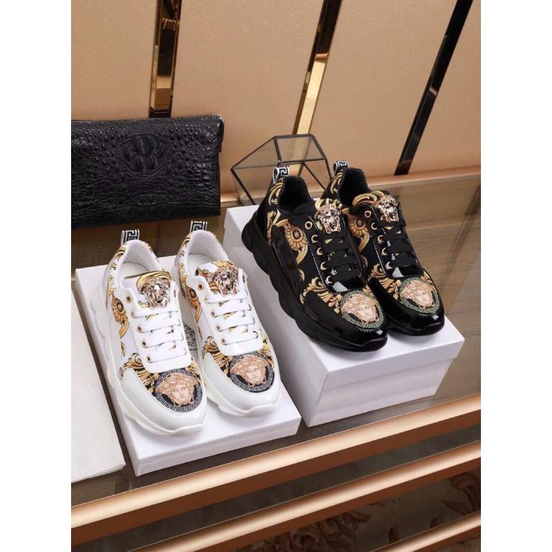 Giày nam Versace siêu cấp đen vàng họa tiết hoa