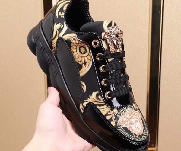 Giày nam Versace siêu cấp đen vàng họa tiết hoa