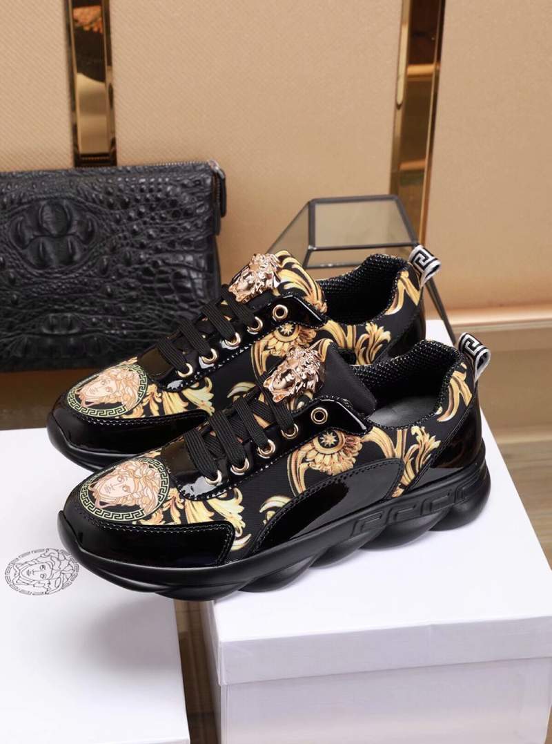 Giày nam Versace siêu cấp đen vàng họa tiết hoa
