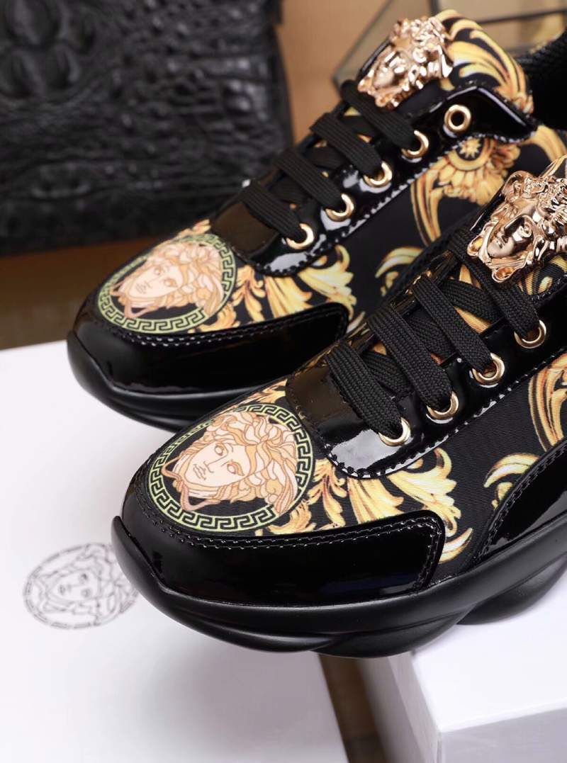 Giày nam Versace siêu cấp đen vàng họa tiết hoa