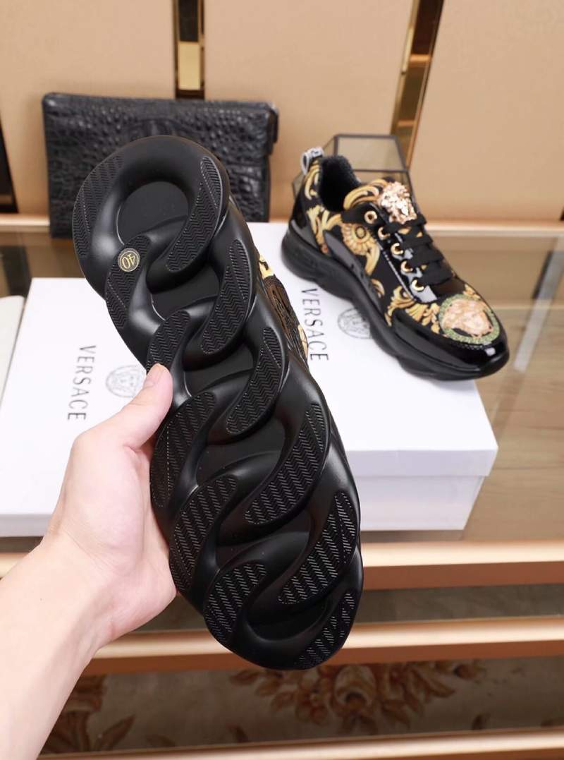 Giày nam Versace siêu cấp đen vàng họa tiết hoa