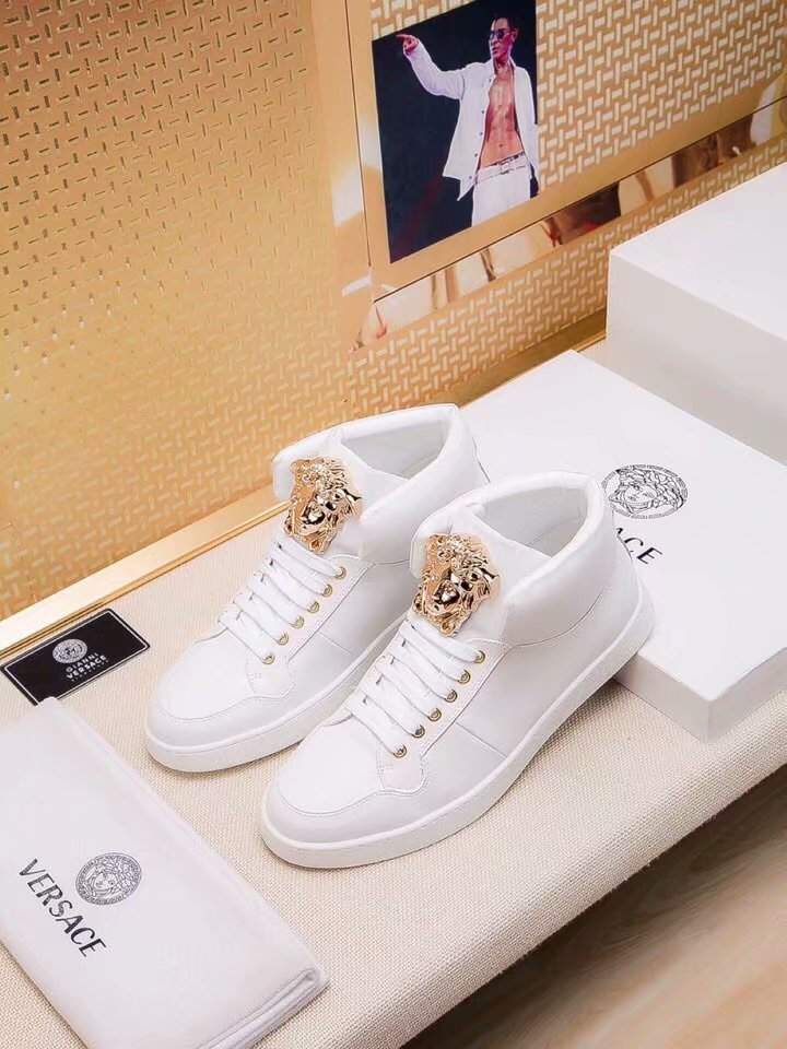 Giày nam Versace siêu cấp trắng cổ cao họa tiết logo