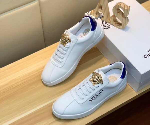 Giày nam Versace siêu cấp trắng gót xanh họa tiết logo