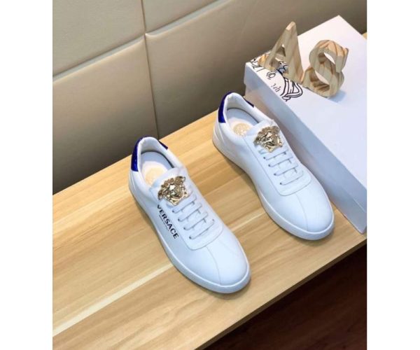 Giày nam Versace siêu cấp trắng gót xanh họa tiết logo
