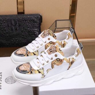 Giày nam Versace siêu cấp trắng vàng họa tiết hoa
