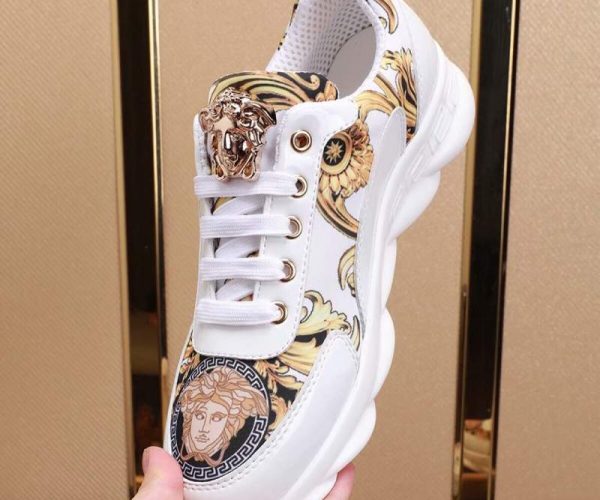 Giày nam Versace siêu cấp trắng vàng họa tiết hoa