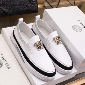 Giày nam Versace siêu cấp trắng viền đen họa tiết logo