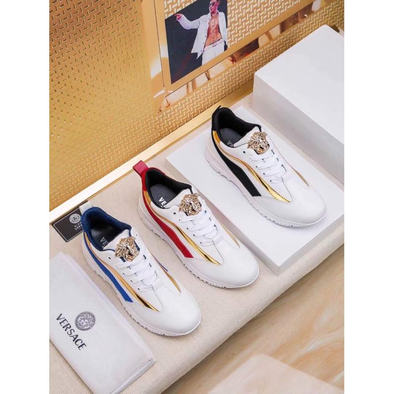 Giày nam Versace siêu cấp trắng viền xanh vàng họa tiết logo