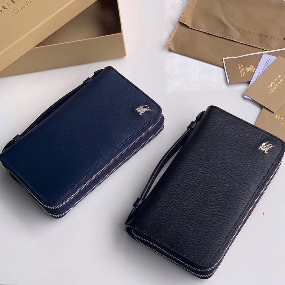 Ví nam Burberry siêu cấp cầm tay xanh da trơn