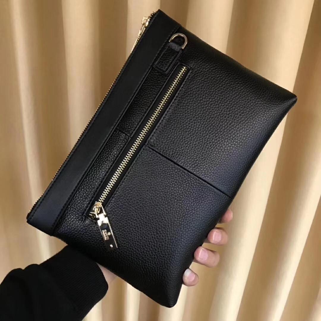 Ví nam Gucci siêu cấp cầm tay đen họa tiết vạch kẻ