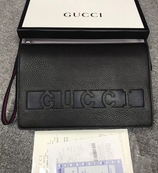 Ví nam Gucci siêu cấp cầm tay họa tiết chữ logo đen