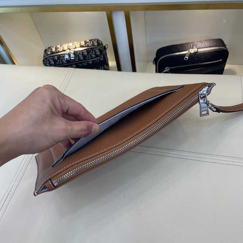 Ví nam Hermes siêu cấp cầm tay da nhăn chữ H màu nâu VNH10