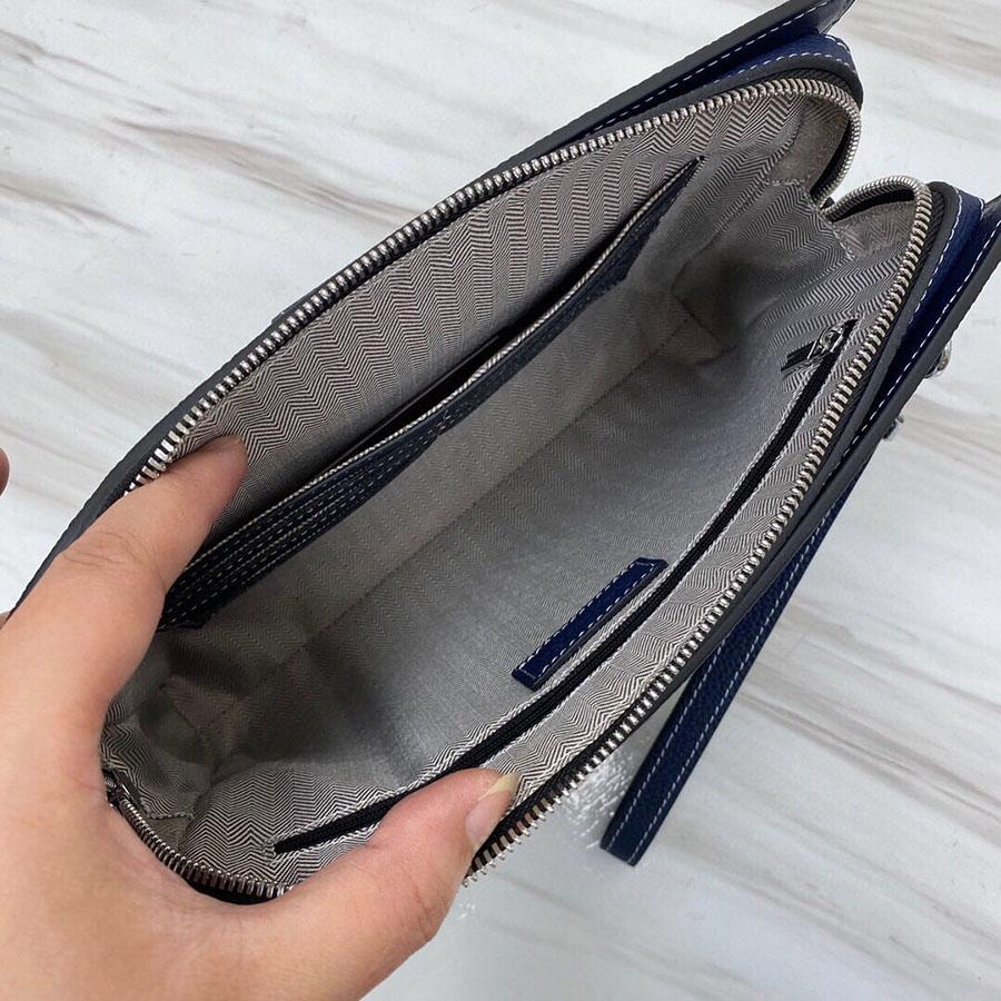 Ví nam Hermes siêu cấp cầm tay da nhăn màu xanh VNH09