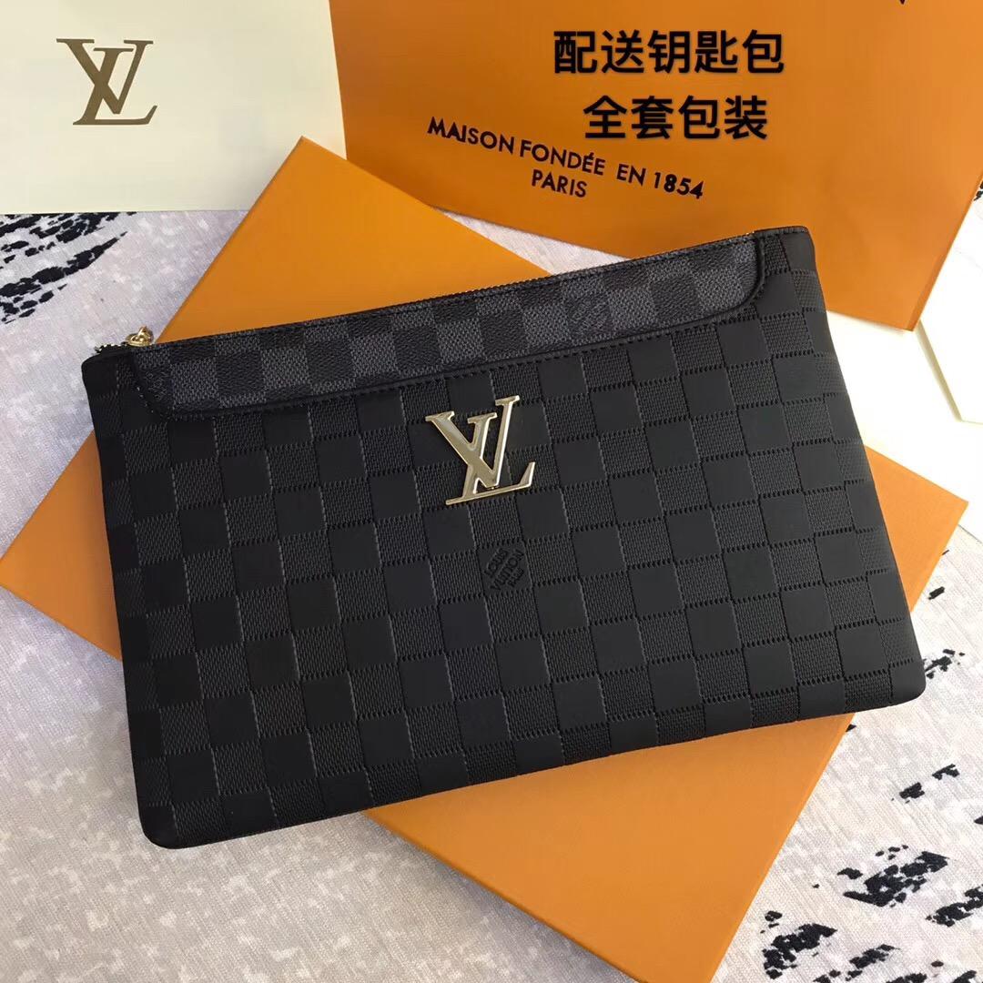 Ví nam Louis Vuitton siêu cấp cầm tay họa tiết caro đen
