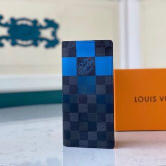 Ví nam Louis Vuitton like au gấp dài hoạ tiết caro vuông to xanh đen VNLV06
