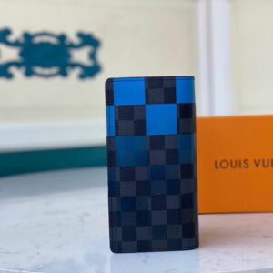 Ví nam Louis Vuitton like au gấp dài hoạ tiết caro vuông to xanh đen VNLV06