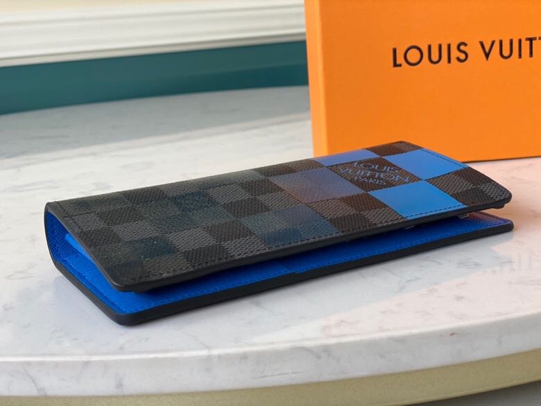 Ví nam Louis Vuitton like au gấp dài hoạ tiết caro vuông to xanh đen VNLV06