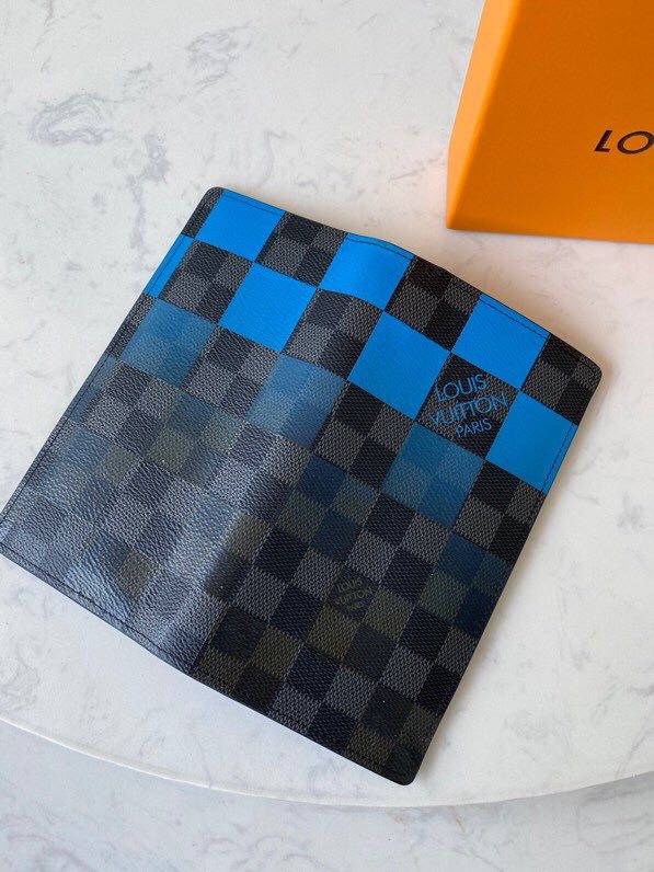 Ví nam Louis Vuitton like au gấp dài hoạ tiết caro vuông to xanh đen VNLV06