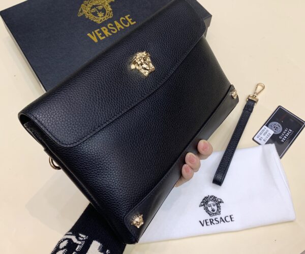 Ví nam Versace siêu cấp cầm tay da nhăn họa tiết logo VNVS01