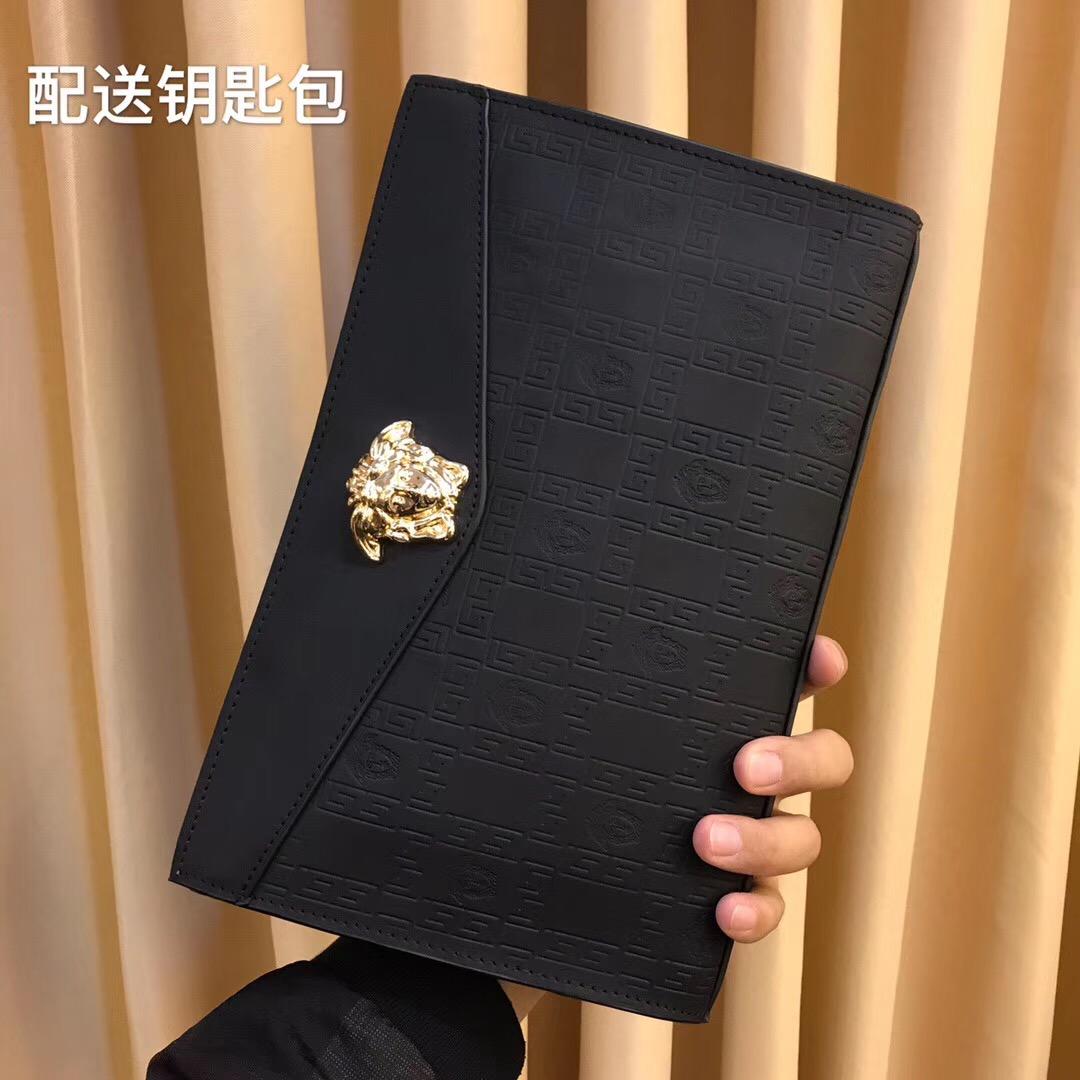 Ví nam Versace siêu cấp cầm tay họa tiết ô vuông logo