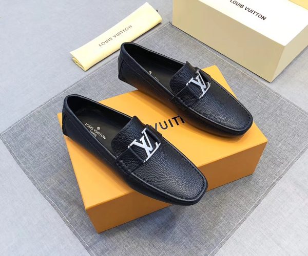 Giày lười Louis Vuitton siêu cấp da nhăn họa tiết logo bạc