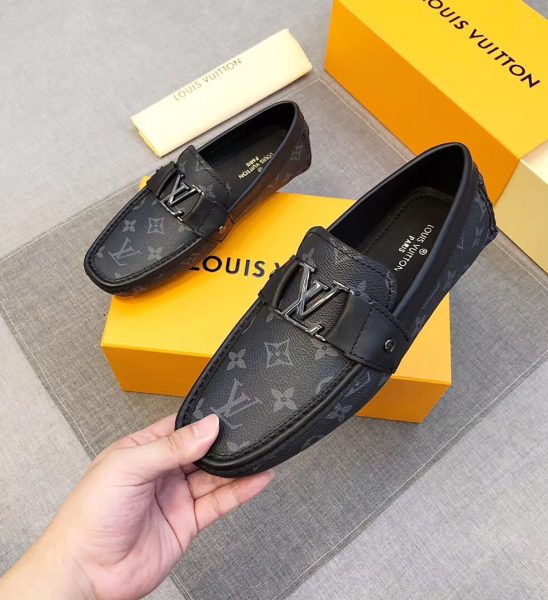 Giày lười Louis Vuitton siêu cấp họa tiết hoa màu đen