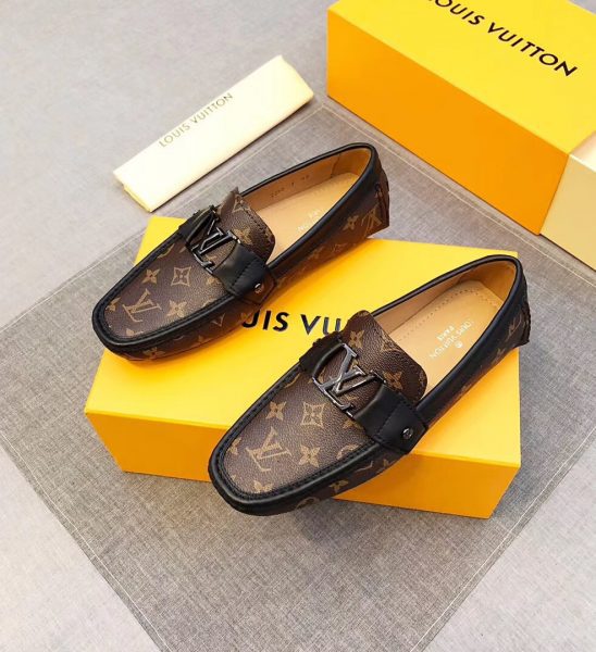 Giày lười Louis Vuitton siêu cấp họa tiết hoa nâu