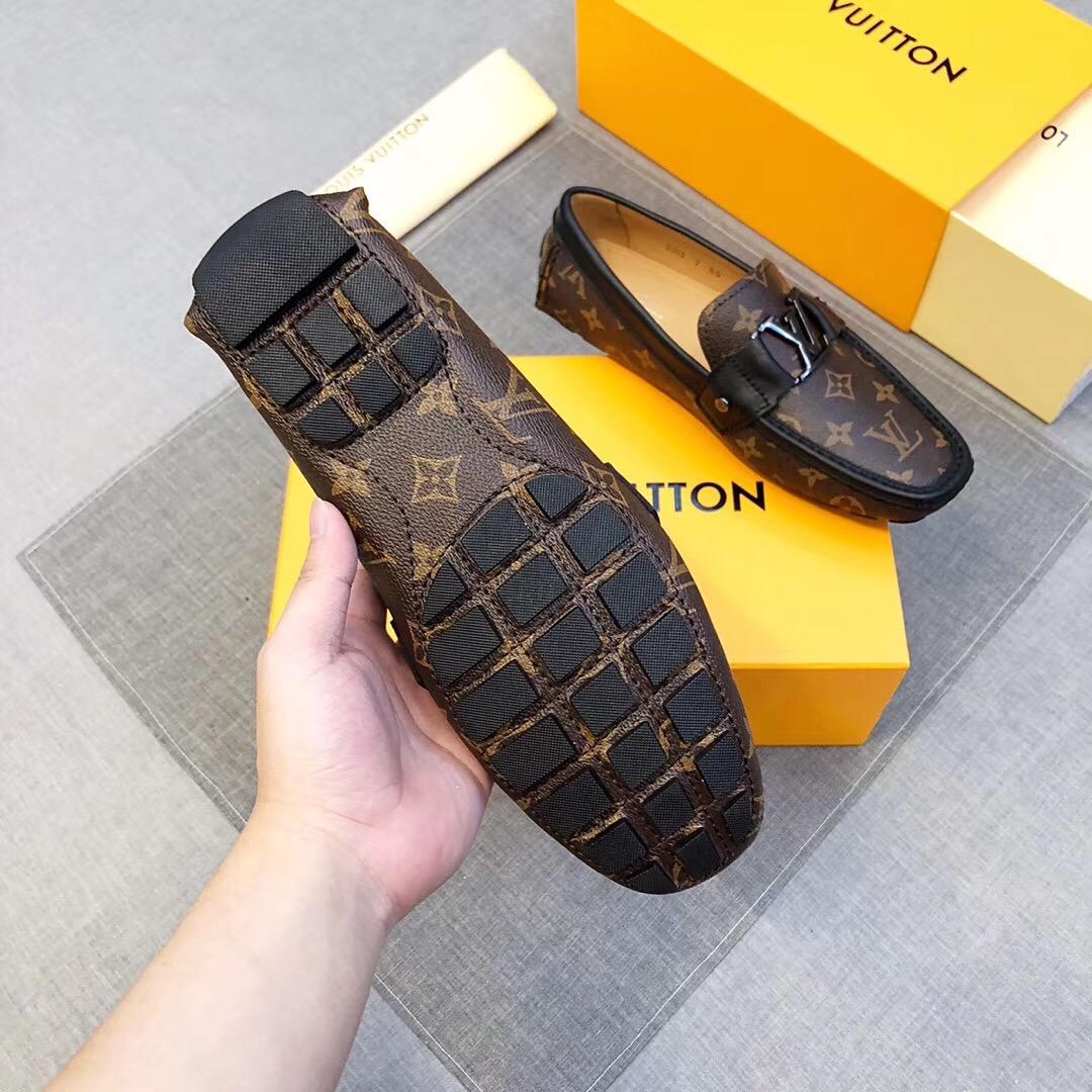 Giày lười Louis Vuitton siêu cấp họa tiết hoa nâu 