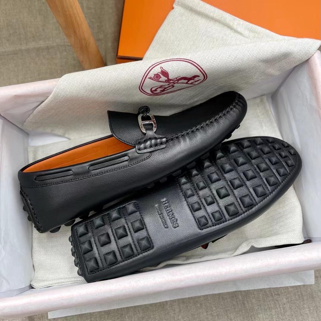 Giày lười Hermes like au da trơn họa tiết khóa lệch GLH18