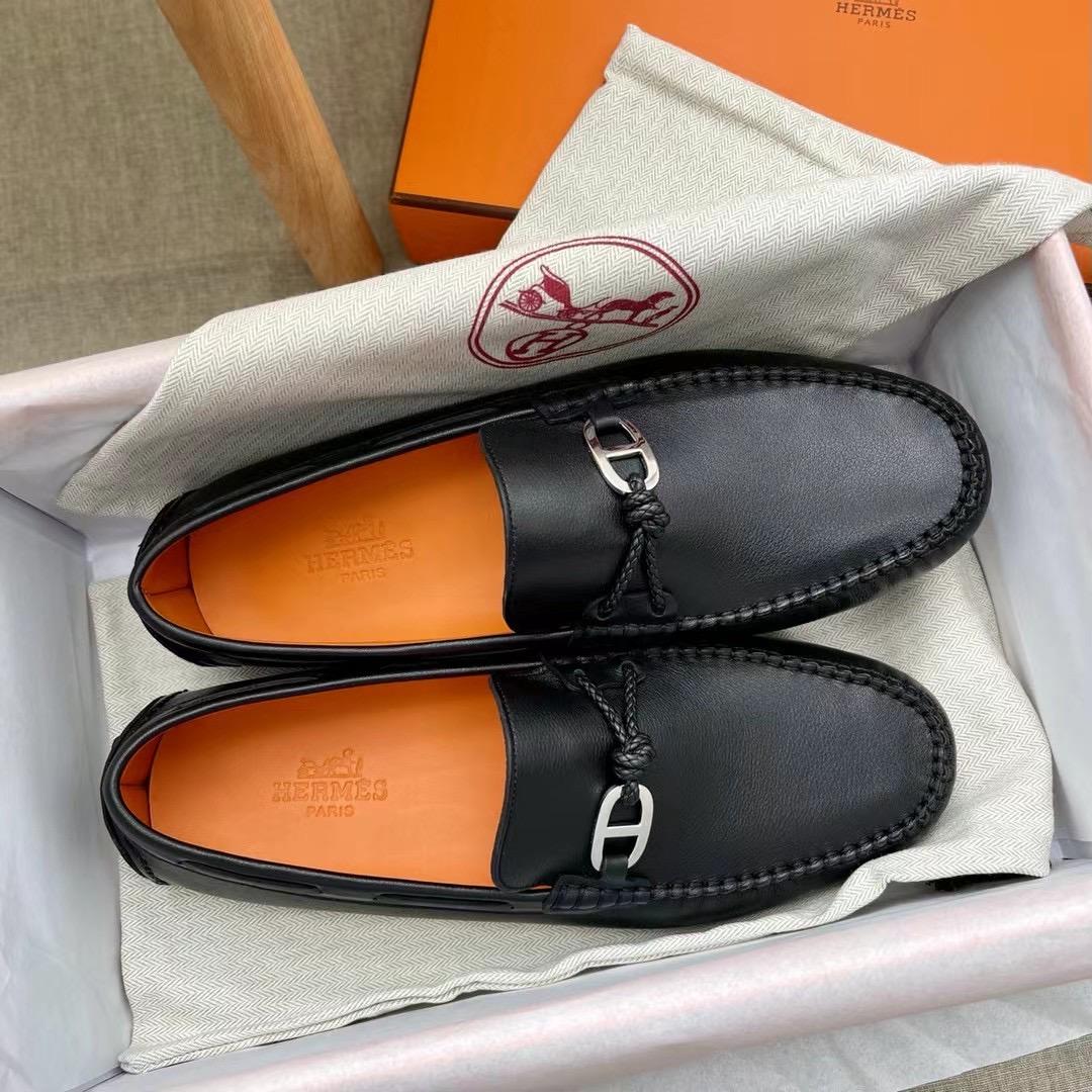 Giày lười Hermes like au da trơn họa tiết khóa lệch GLH18