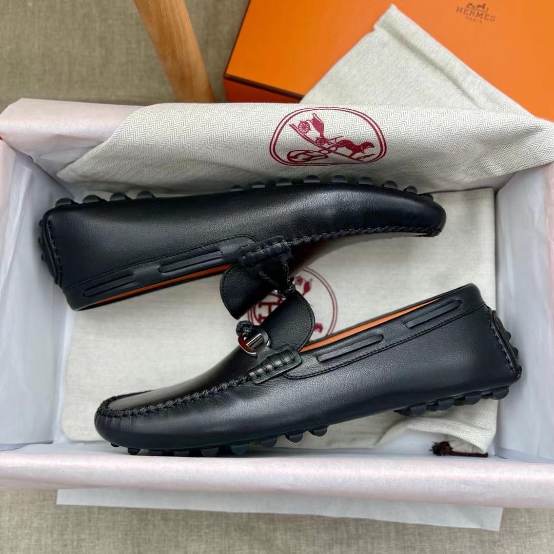 Giày lười Hermes like au da trơn họa tiết khóa lệch GLH18