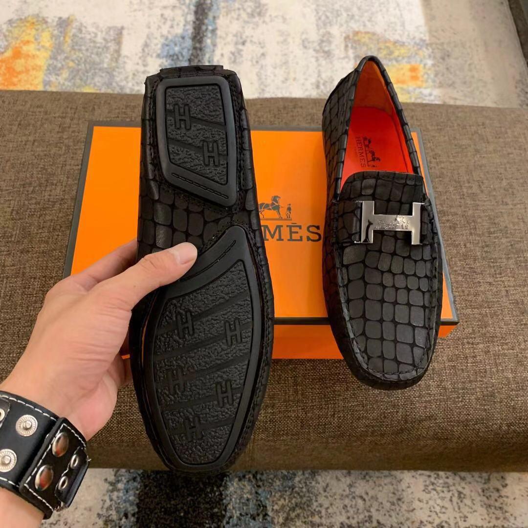 Giày lười Hermes siêu cấp họa tiết vẩy màu đen