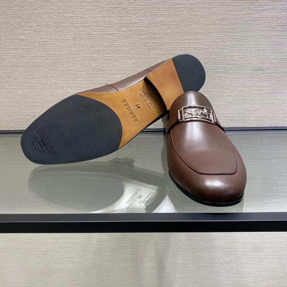Giày lười Hermes like au đế cao họa tiết tuần lộc màu nâu GLH16