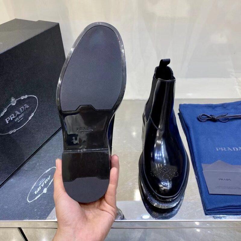 Giày lười Prada like au cao cổ da bóng màu đen GLP37