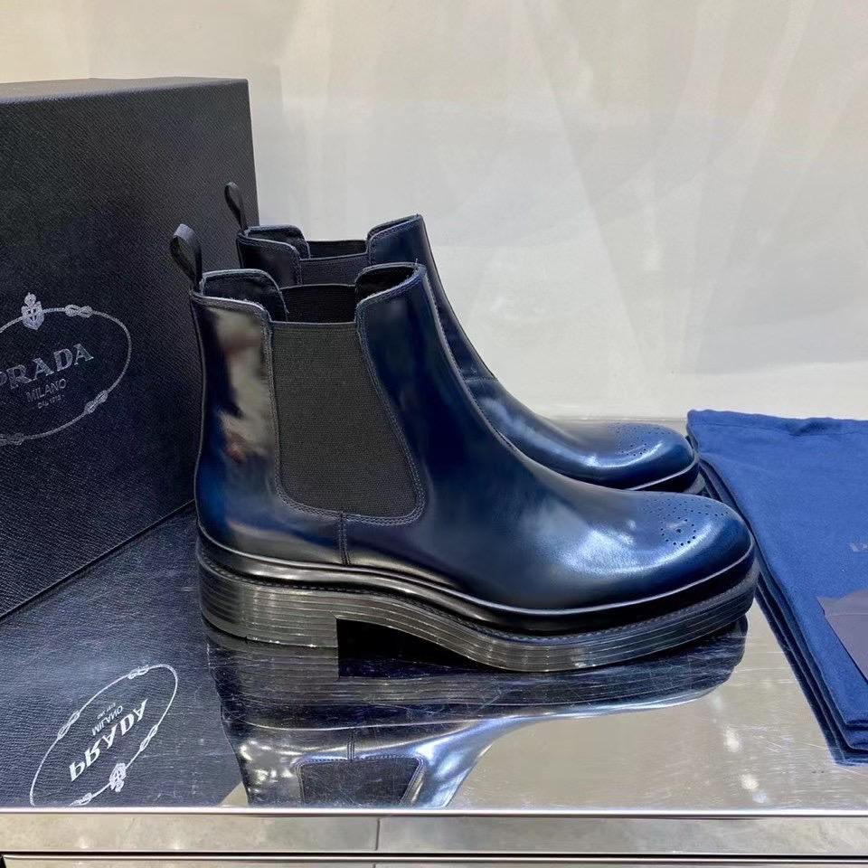 Giày lười Prada like au cao cổ da bóng màu xanh GLP38